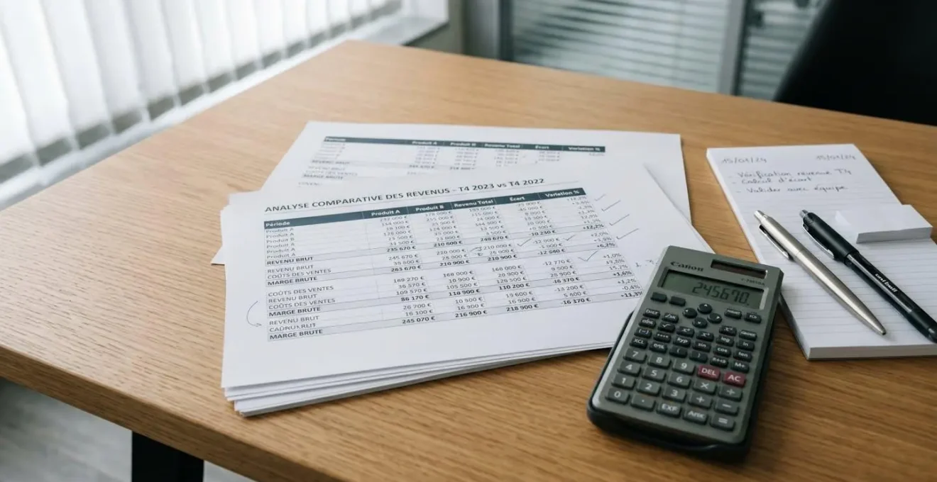 Documents de calculs financiers avec calculatrice professionnelle pour la comparaison des revenus entre statuts
